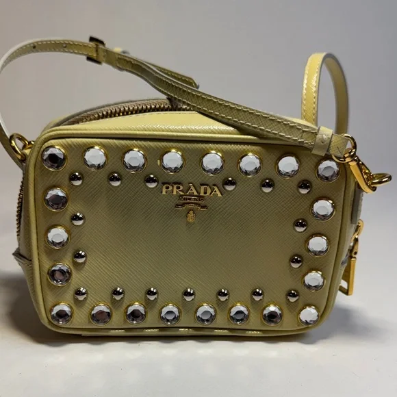 Prada Metallic Saffiano Leather Studded Mini Crossbody Bag - Picture 7 of 9